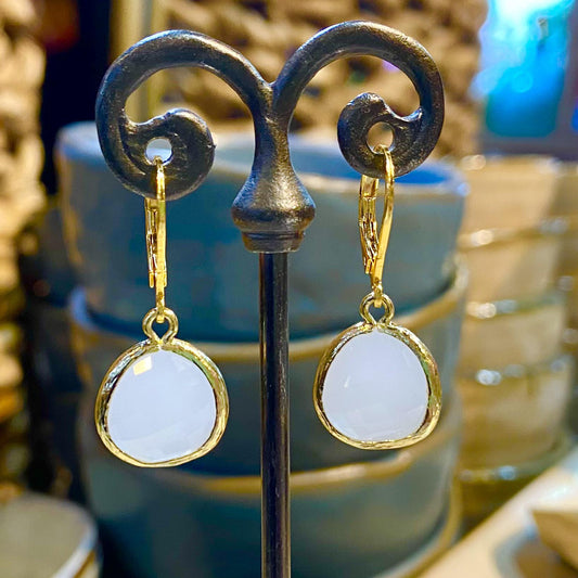 Earrings - "White Snow" Crystal Drops - 14k Gold on Sterling