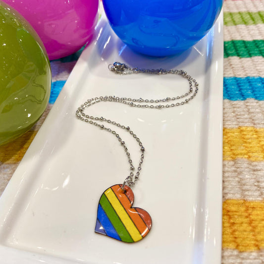 Necklace - Rainbow Heart  - Enamel on Copper