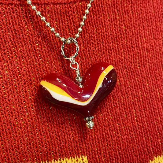 Pendant -  Chiefs Landscape Heart - Glass & Sterling
