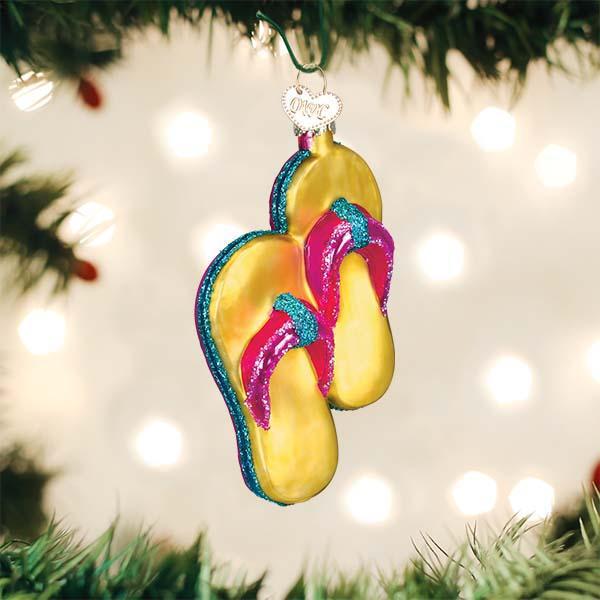 Ornament - Blown Glass - Yellow Flip-Flops