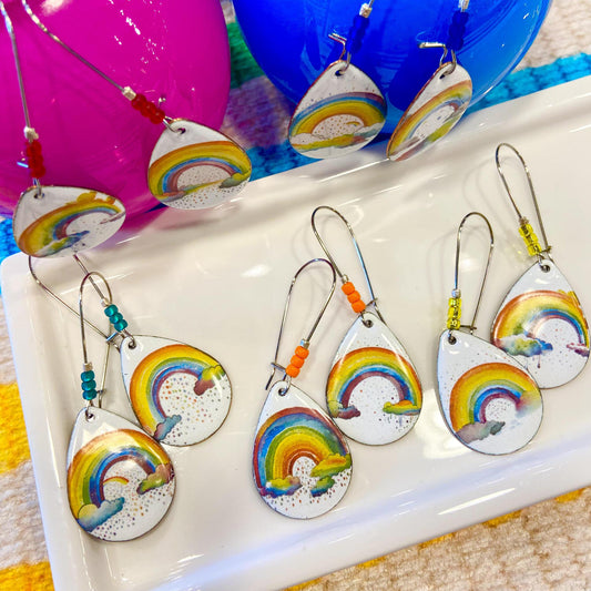 Earrings  - Watercolor Rainbows - Enamel & Beads