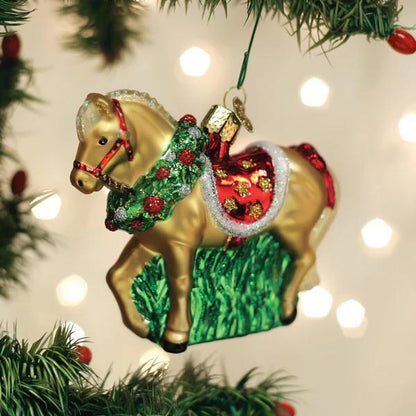Ornament - Blown Glass - Horse with Wreath