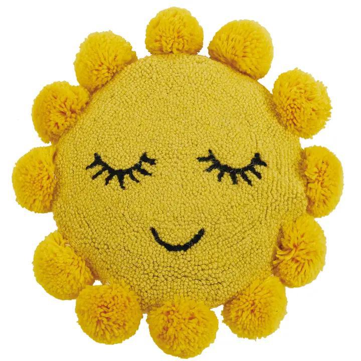 Pillow - Sunshine With Pom Poms - Hooked Wool