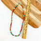 Necklace - Turquoise & Coral Barrels - Fully Beaded