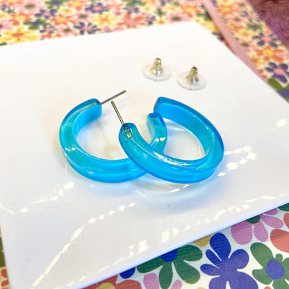 Earrings - Small Hoop - Neon Blue - Resin