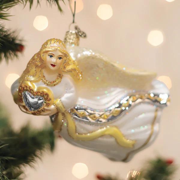 Ornament - Blown Glass - Angel with Heart