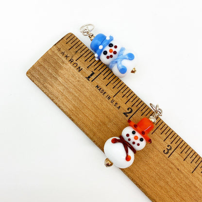 Pendant - Snowperson with Blue Hat - Handmade Glass