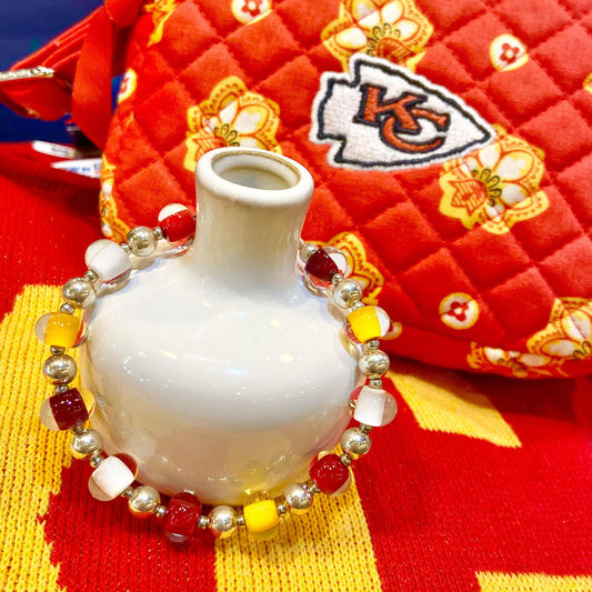 Bracelet - Glass Pearl & Sterling - KC Chiefs