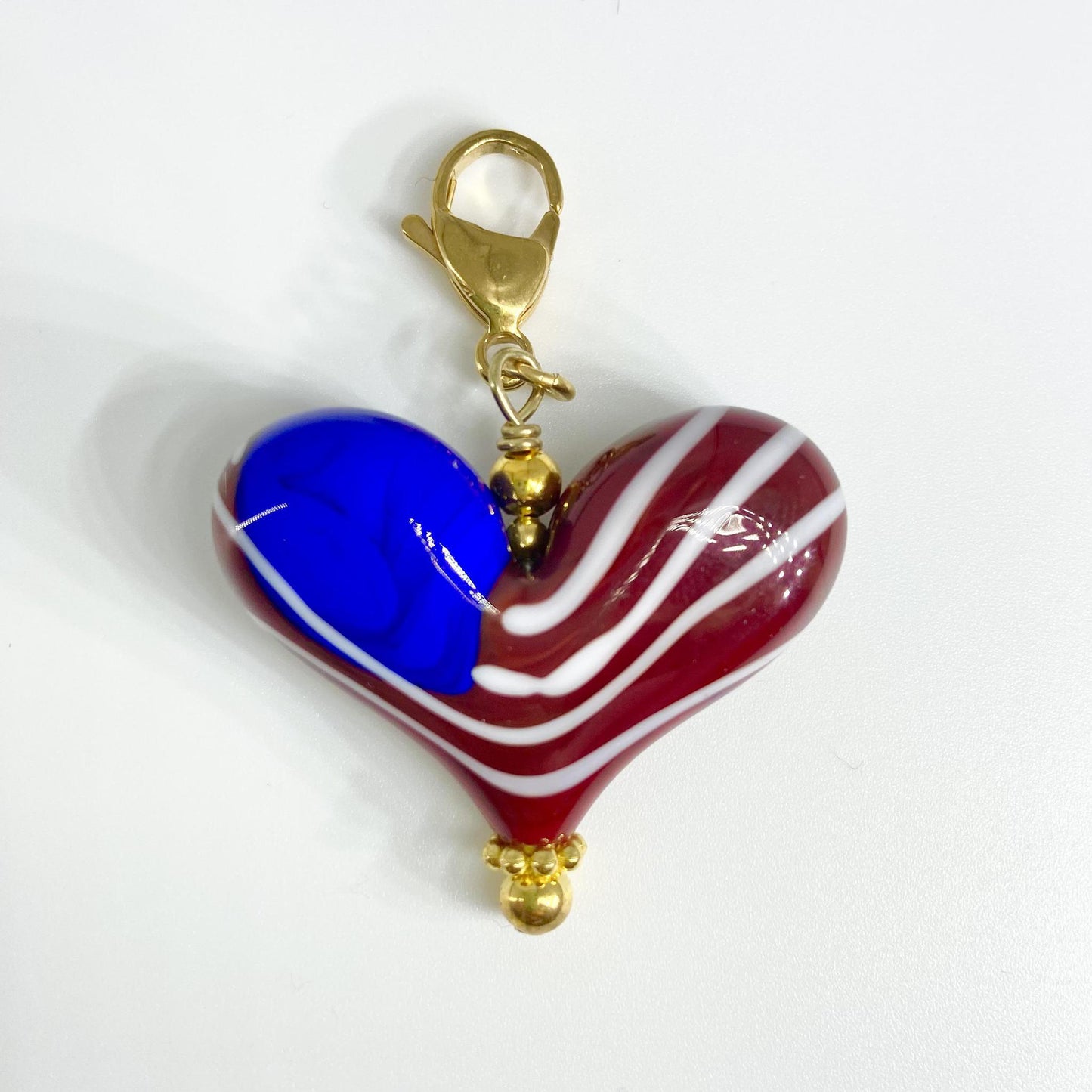 Pendant - American Flag Heart - Handmade Lampwork Glass