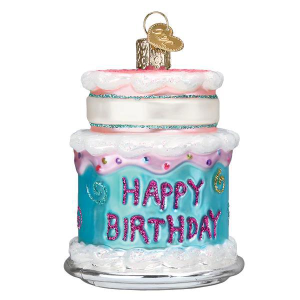 Ornament - Blown Glass - Happy Birthday Cake