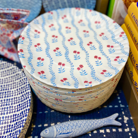 Plate - 9" "Paper Plate" - Blue Vines - Melamine