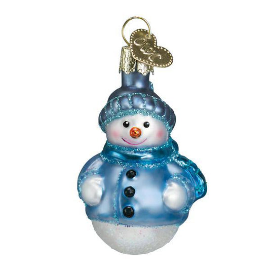 Ornament - Blown Glass - Mini Snowman - Blue Winter Coat