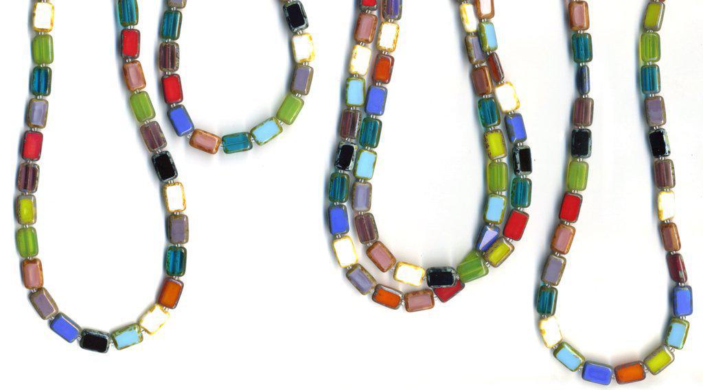 Necklace - 7-Way Furnace Glass Beads - Rainbow - 60"