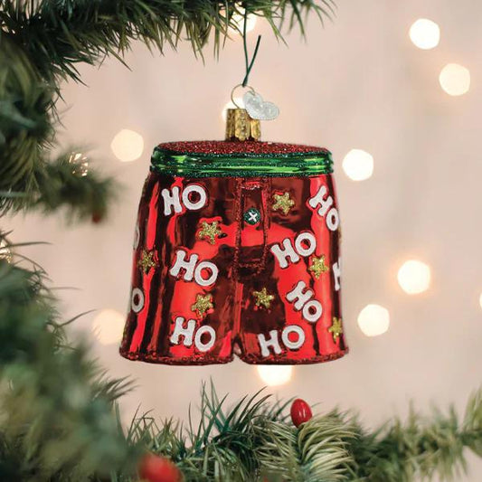 Ornament - Blown Glass - Holiday Boxer Shorts