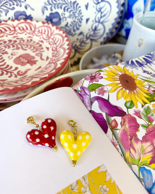 Pendant - White Polka Dots on Solid Color Heart - Original Glass Artwork