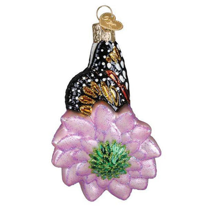 Ornament - Blown Glass - Monarch Butterfly on Flower