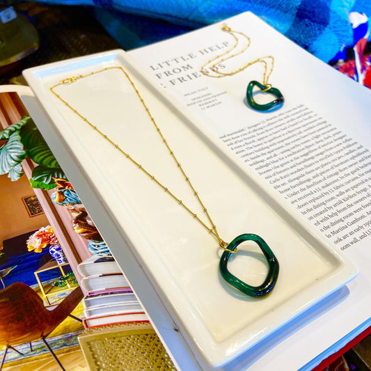 Necklace - Wavy Reclaimed Glass - Teal