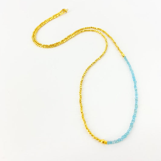 Necklace - Mini Bead 24" - Aqua Apatite - 18kt Gold Vermeil