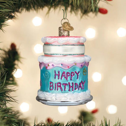 Ornament - Blown Glass - Happy Birthday Cake