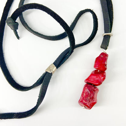 Necklace - Dyed Coral/Sterling on Leather