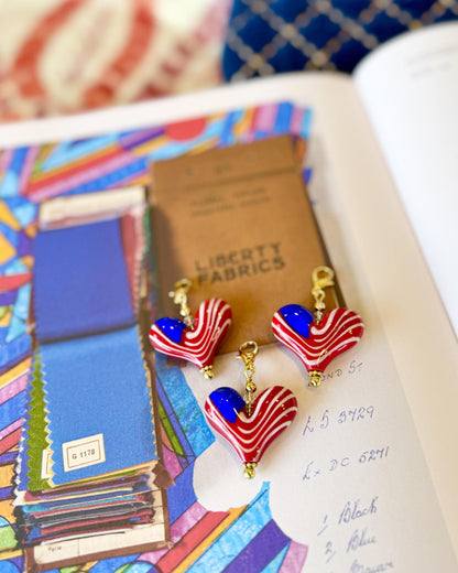 Pendant - USA Flag Glass Heart - Large - Gold Fill