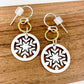 Earrings  - Snowflakes & Brass Ring - Enamel on Copper