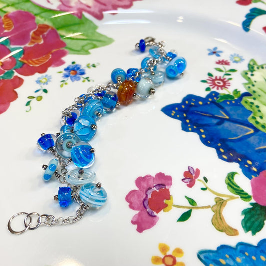 Bracelet - Turquoise Charms & Pop Of Red  - Glass Beads & Sterling