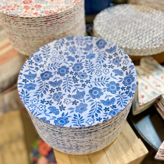 Plate - 9" "Paper Plate" - Blue Flowers on Blue - Melamine