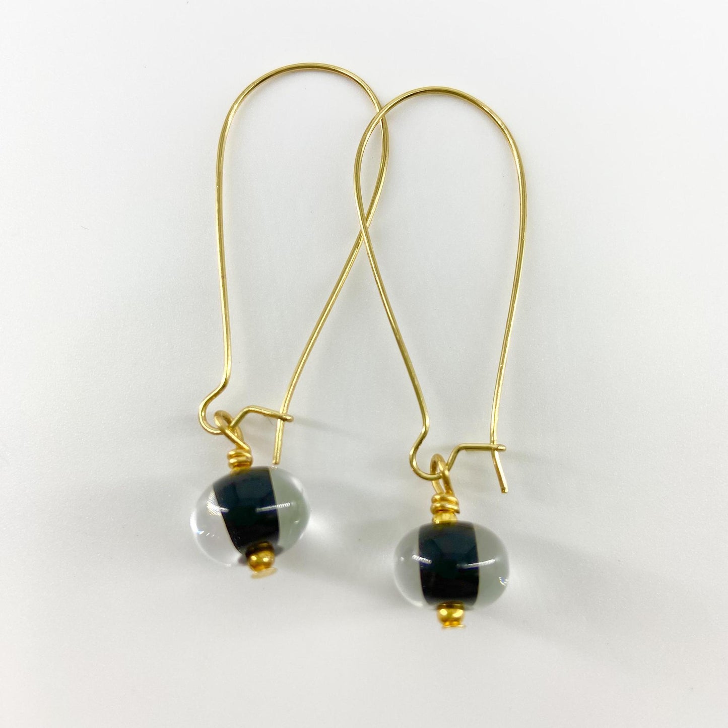 Earrings - Encased Black - Glass & Goldfill Long Wire (Video)