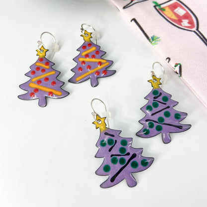 Earrings  - Decorated Trees- Enamel on Copper