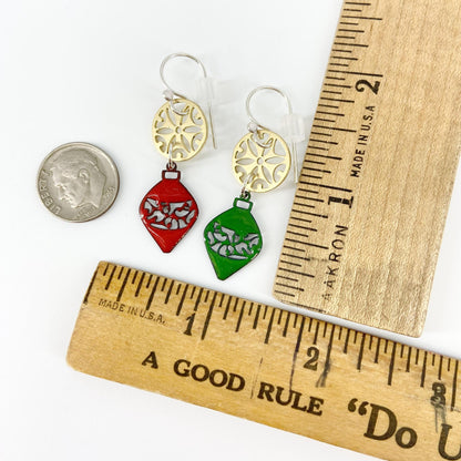 Earrings  - Mini Ornaments With Brass Rings - Enamel on Copper