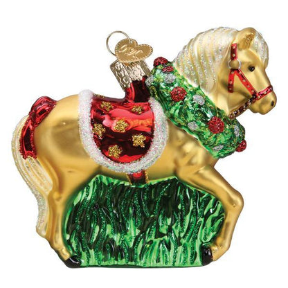 Ornament - Blown Glass - Horse with Wreath