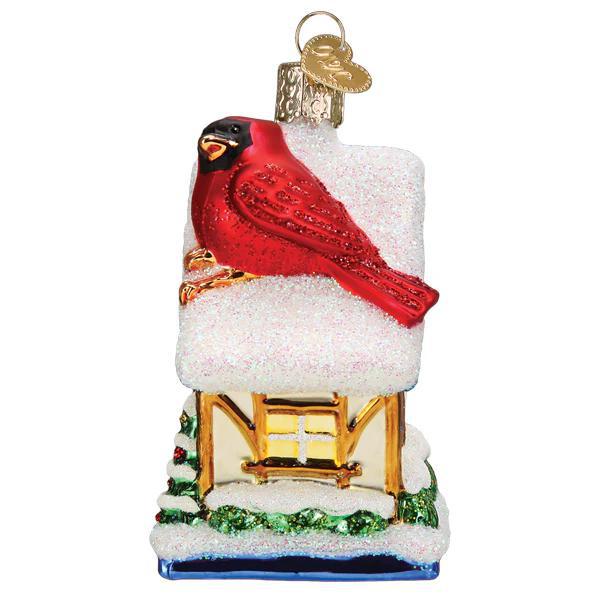 Ornament - Blown Glass - Cardinal Birdhouse