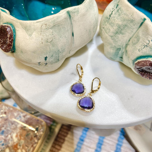 Earrings - "Plum" Crystal Drops - 14k Gold on Sterling
