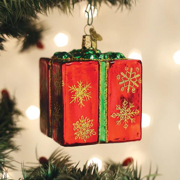 Ornament - Blown Glass - Christmas Gift Box