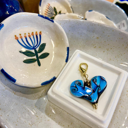 Pendant - Blue & Black Swirls - Glass & Gold Fill