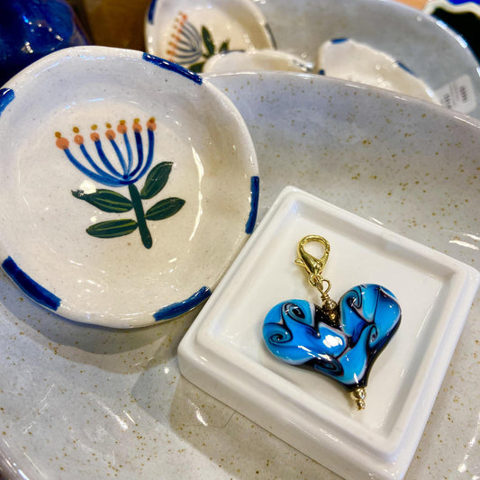 Pendant - Blue & Black Swirls - Glass & Gold Fill