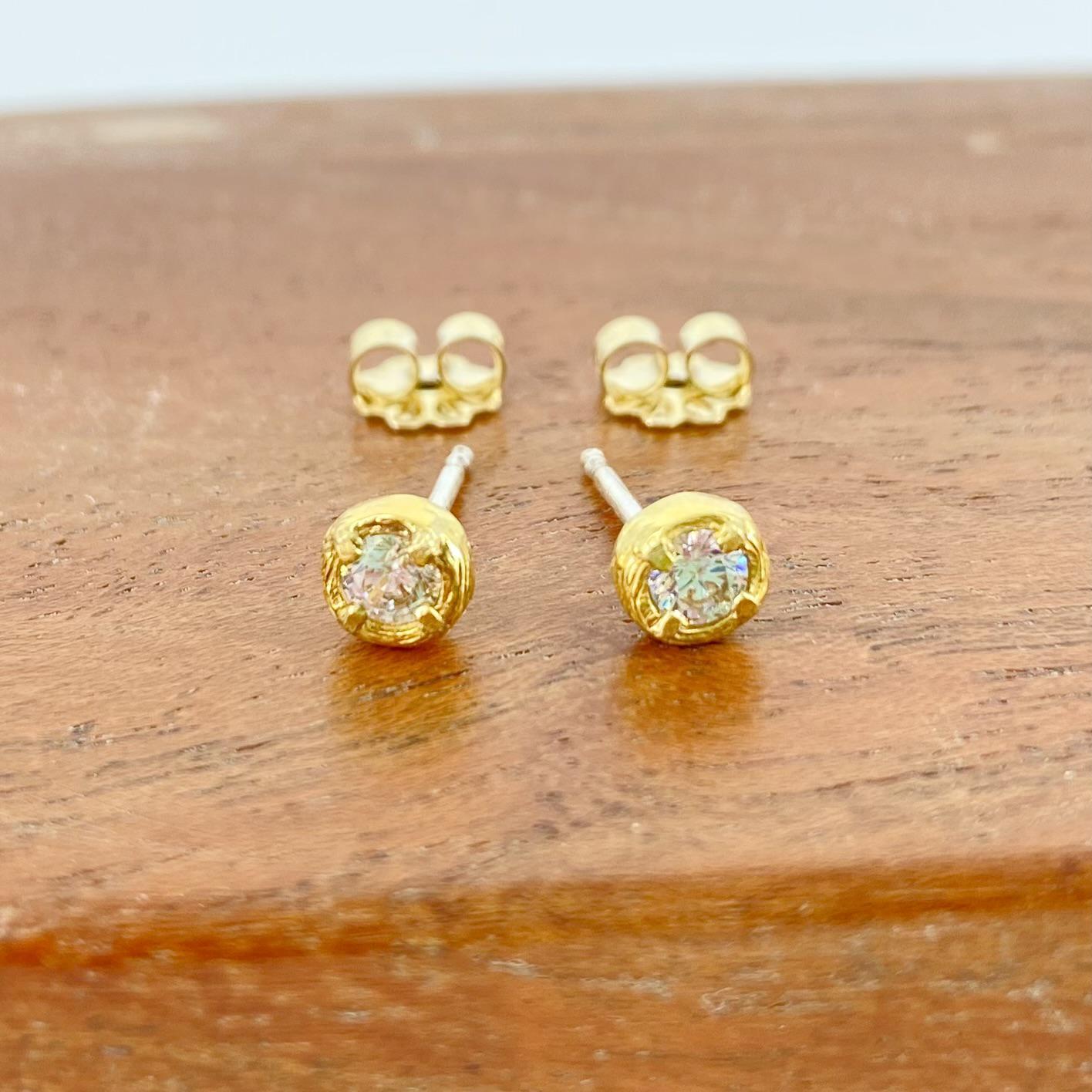 Earrings - White Topaz Solitaire Studs - 18kt Gold Vermeil