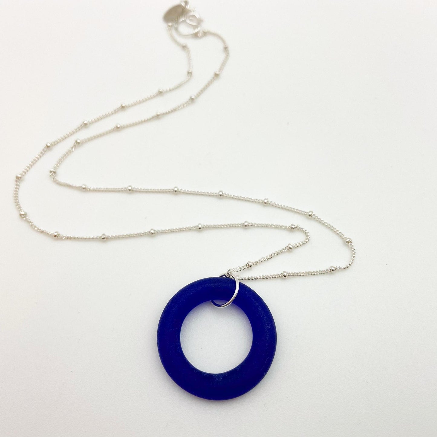 Necklace - Reclaimed Glass Circle - Sterling Silver Chain