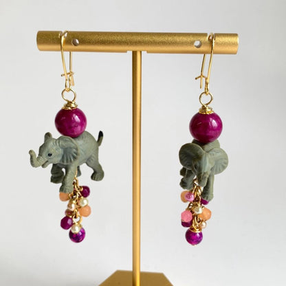 Earrings - Elephants & Purple Agate