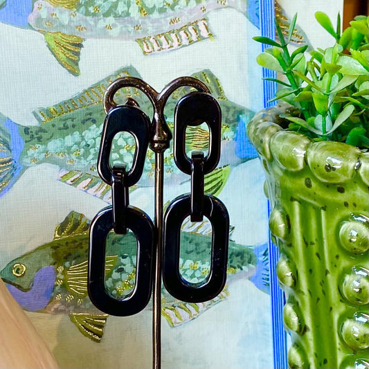 Earrings - Cable Chain Drop Post - Black - Resin
