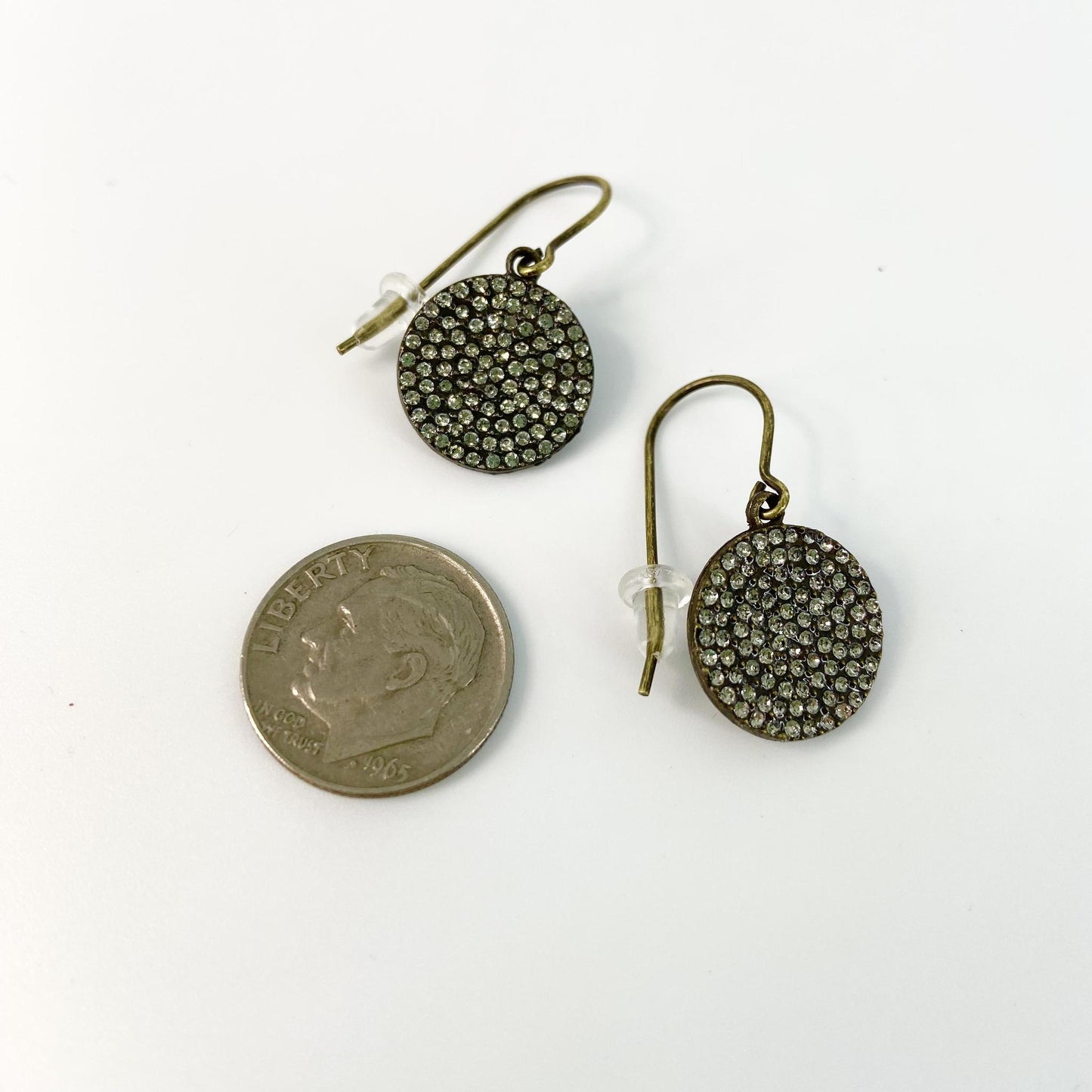 Earrings - Discs Encrusted with Crystals - Antiqued Brass (Video)