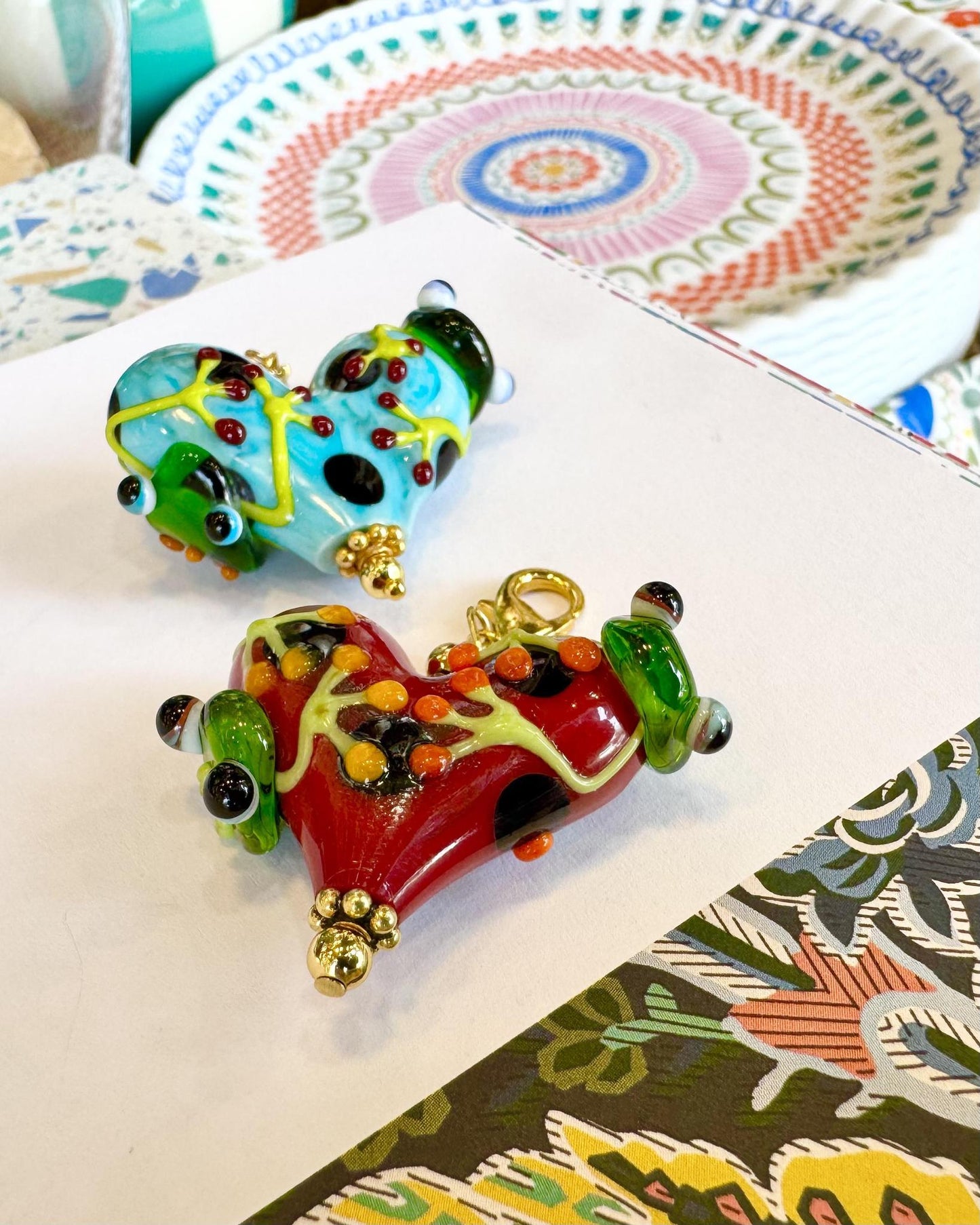 Pendant - 2 Frogs on Heart - Original Glass Artwork