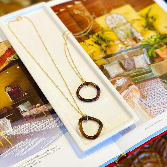 Necklace - Wavy Reclaimed Glass - Amber