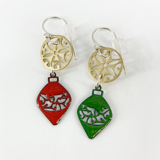 Earrings  - Mini Ornaments With Brass Rings - Enamel on Copper