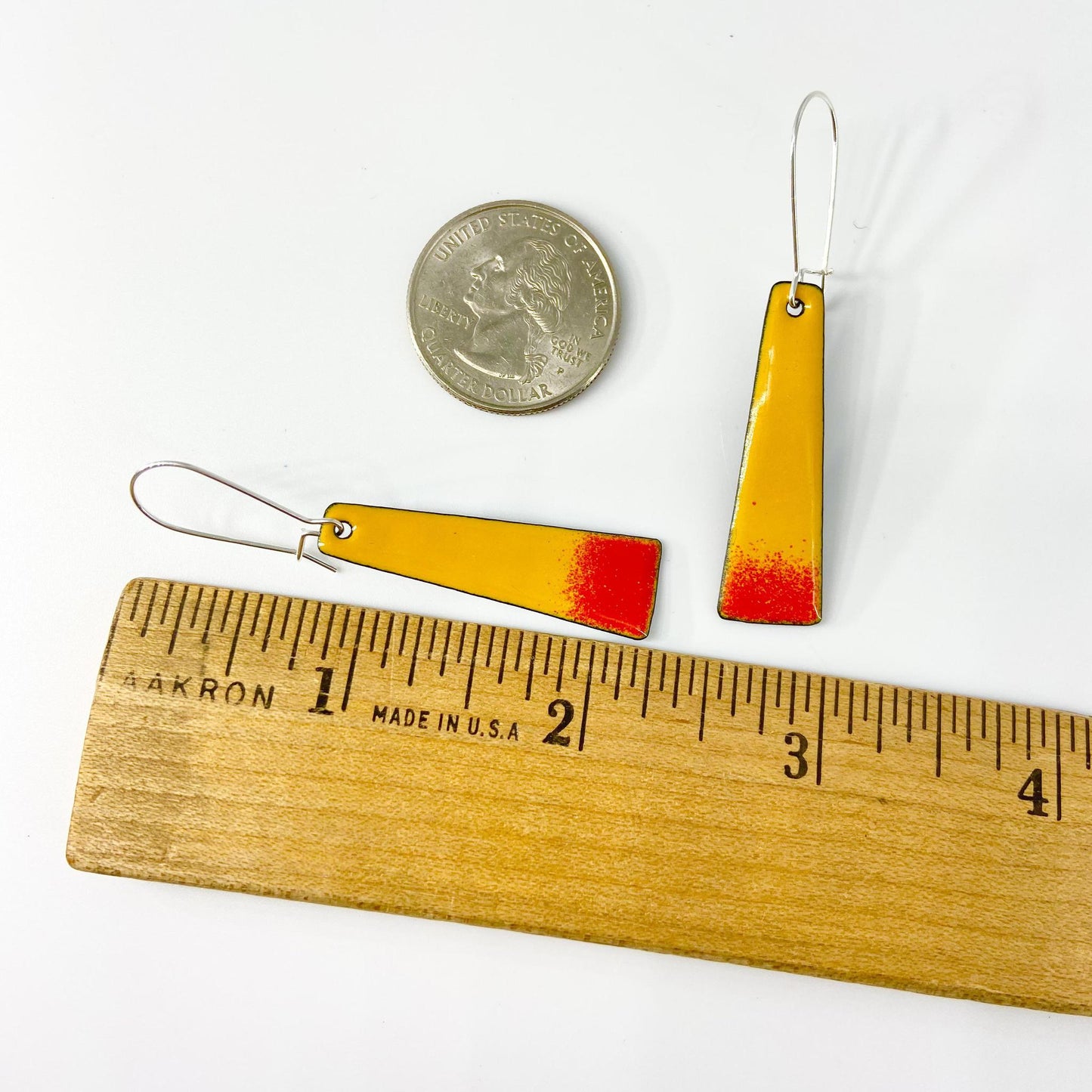 Earrings  - Red and Yellow Bars - Enamel on Copper