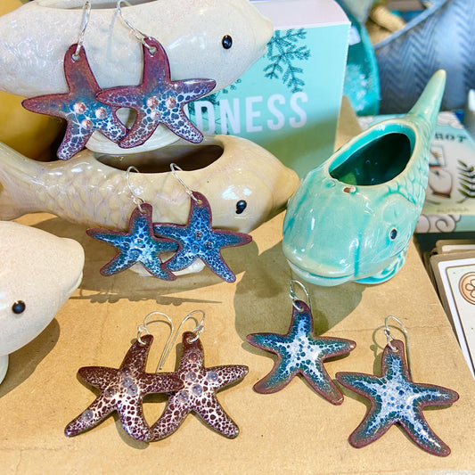 Earrings  - Starfish - Enamel & Glass Orbs