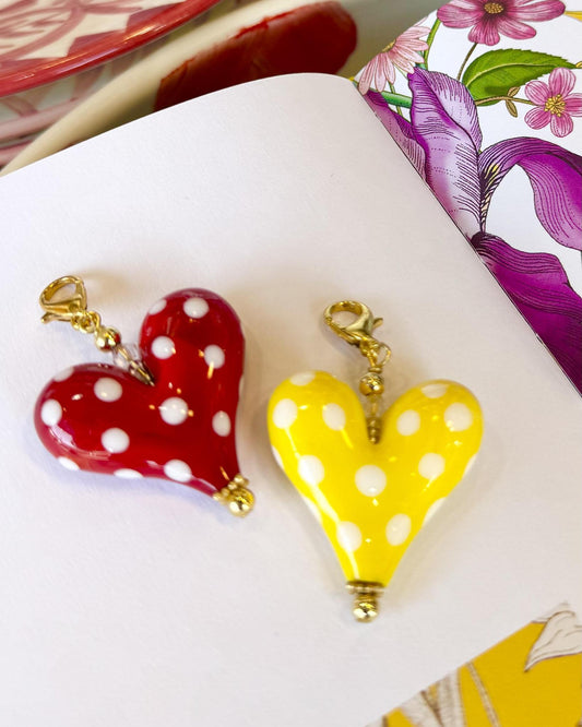 Pendant - White Polka Dots on Solid Color Heart - Original Glass Artwork