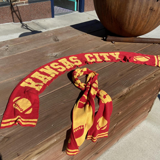 Scarf - KANSAS CITY & Football - Yellow on Red