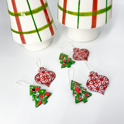 Earrings  - Tree & Ornament - Enamel on Copper